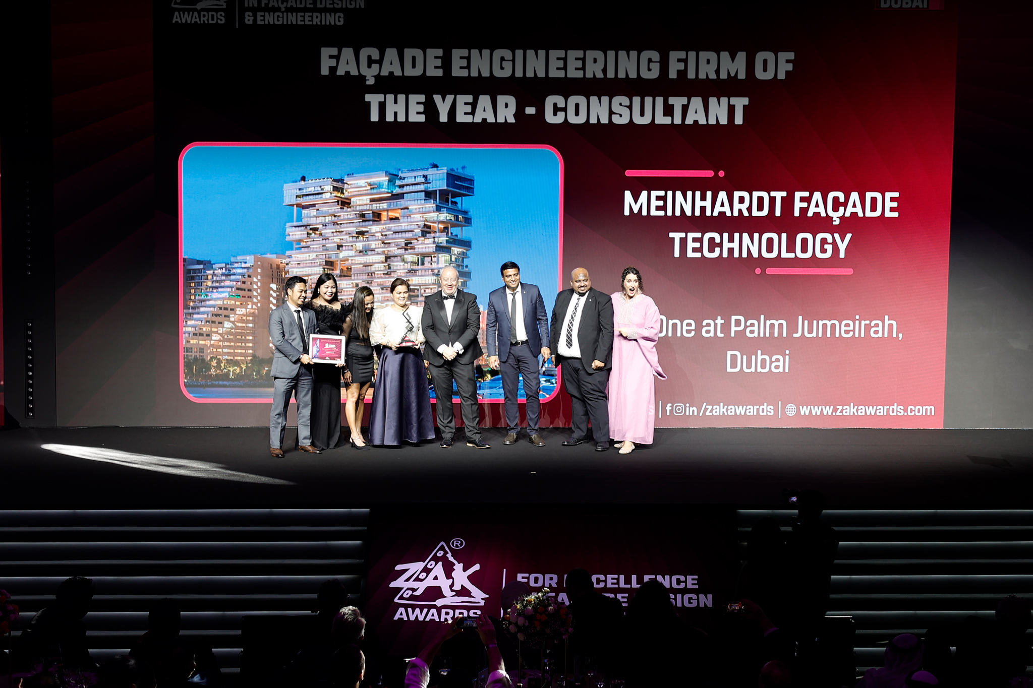 From left to right: Eugene Paul Austria, Senior Façade Engineer, Meinhardt Facade Technology; Karen Joy Ramos, Group Accounts Executive, Meinhardt Facade Technology; Sofia Fajardo, Senior Façade Consultant, Meinhardt Facade Technology; Celeste Gariando, Associate Director, Meinhardt Facade Technology; Paul Grove, Managing Director of Meinhardt Facade Technology; Ranjith Kavalan, Manager, Architectural Advisory, Technal (Hydro Building Systems); Arvind Kumar, Sales Director, Technal (Hydro Building Systems), and Mina Liccione, Event Host.